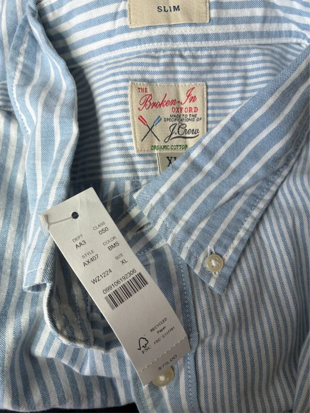 J. Crew NWT Blue and White Striped Long Sleeve - Size XL